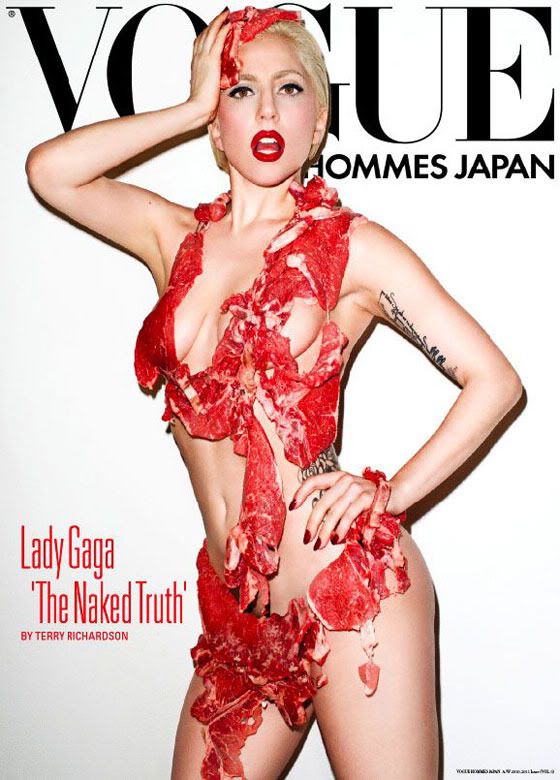 Lady Gaga Covered In Meat. Not A PETA Member: Lady Gaga Covered in Meat For Vogue Japan