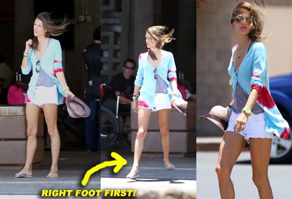 Alessandra Ambrosio Leads With Right Foot Going Down Curb in Hawaii