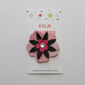 Pink and Black Flower Clip