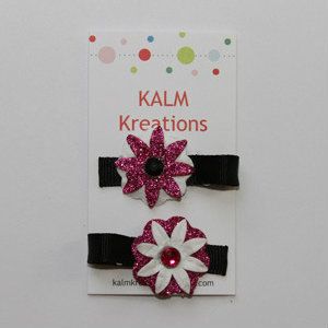 Set of Pink and Black Flower Clips 