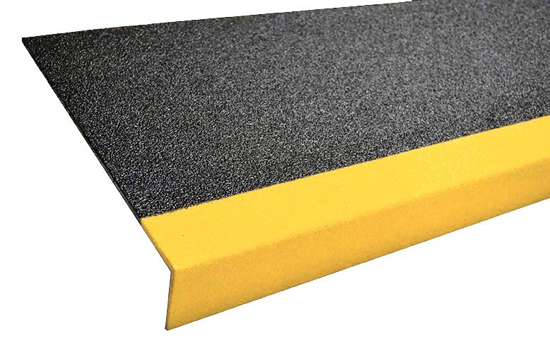 Fiberglass Medium Grit Step Cover Black with Yellow Nosing