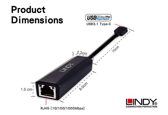 LINDY 林帝 USB3.1 Type-C to 有線千兆網路轉接器 (43164)
 05