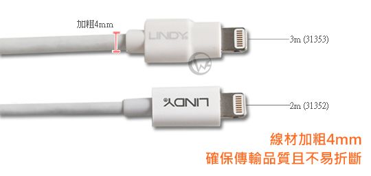 LINDY 林帝 Apple認證 Lightning (8pin) USB傳輸線 3m (31353) 02