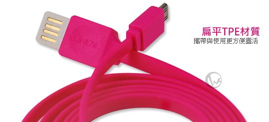 LINDY 林帝 USB2.0 to MicroUSB 雙面可插 彩色扁線 1m 3090X