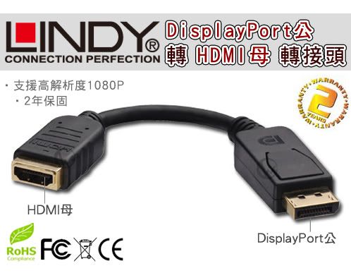 LINDY 林帝 DisplayPort 轉 HDMI 轉換器 01