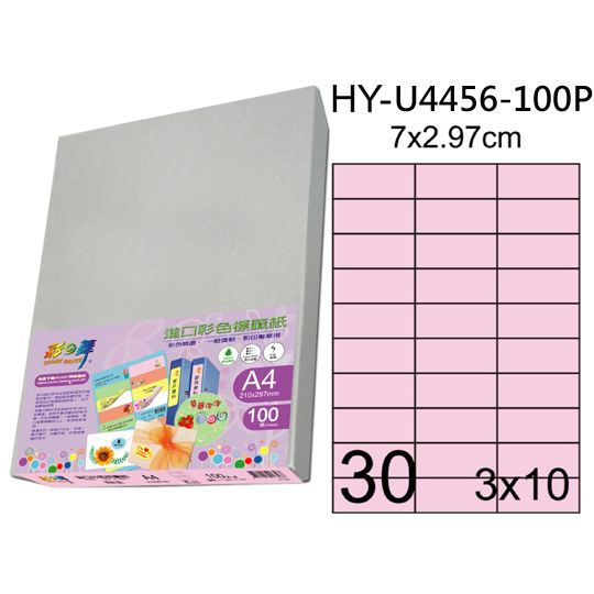 彩之舞【HY-4456-100P】A4 粉紅色 30格(3x10)直角 標籤紙 01