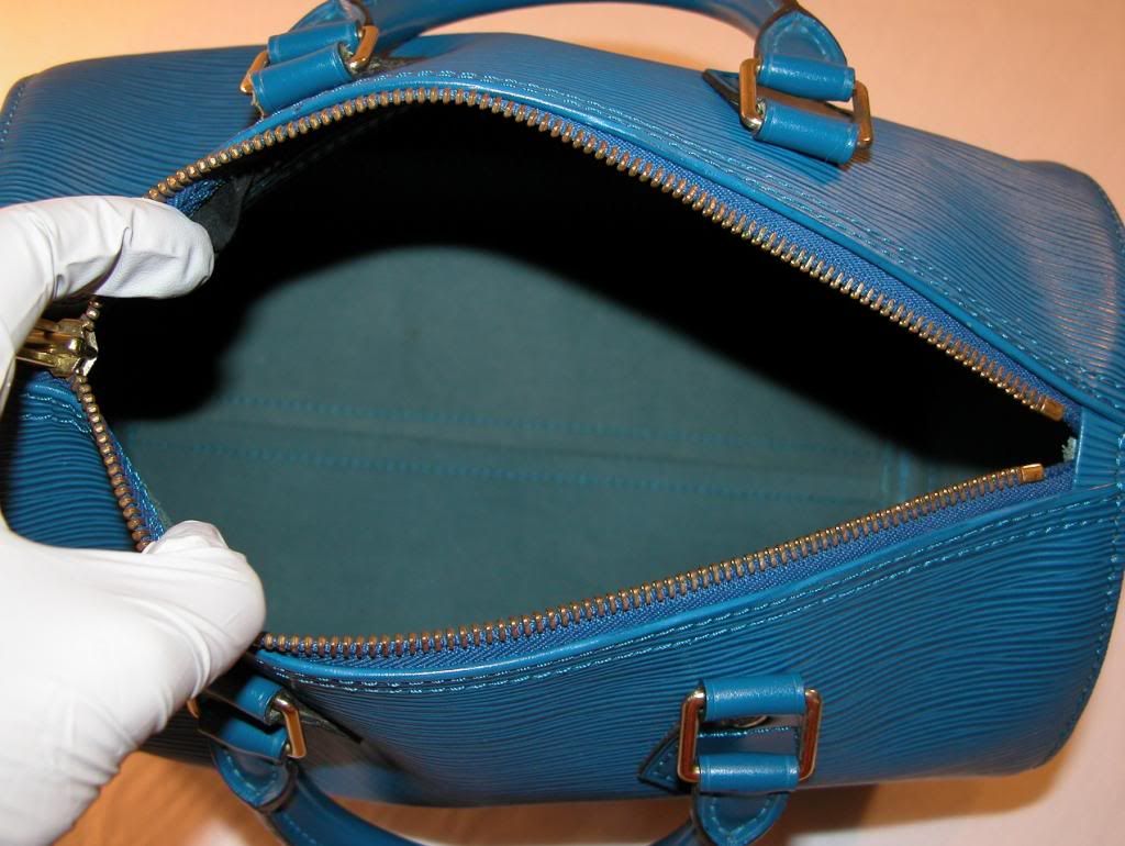 auth louis vuitton epi speedy 25 blue excellent no reserve
