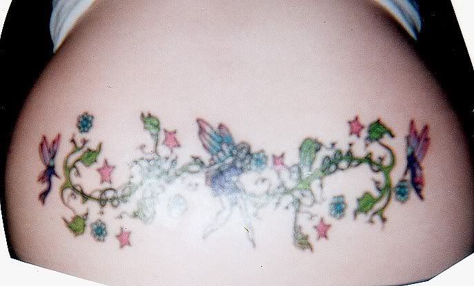 Girls Tattoo Back Body of Star Flower and Faily Picture