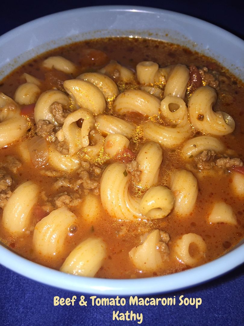 Beef & Tomato Macaroni Soup | Kathy's Kitchen