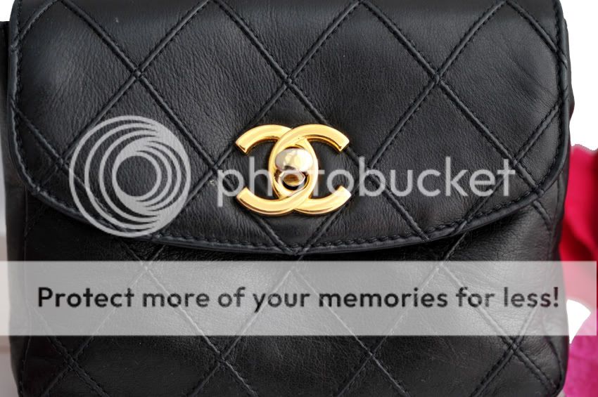 Vintage CHANEL quilted black leather 1980s CC belt bag purse  