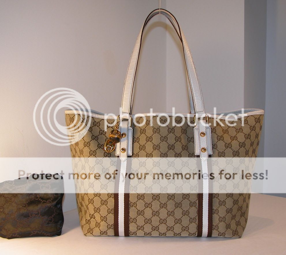 auth gucci tote gg canvas white with dust bag excellent no